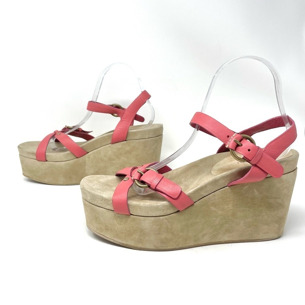 New Miu Miu Pink Leather Flatform Sandals Size 40 - Picture 5 of 14
